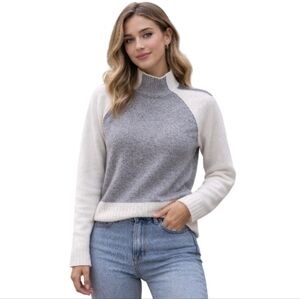 Zaket + Plover Merino Wool Mock Neck Colorblock Sweater Women's Small